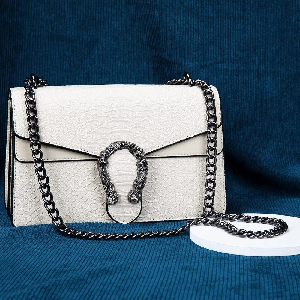 ⚡ Women's Snake Vegan Leather Print Casual Fashion Satchel White Crossbody Bag